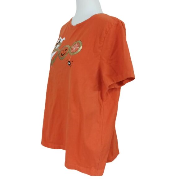 Orange Halloween T Shirt Ghost Pumpkin Spider Web BOO Graphic Girls JR 2XG - Picture 4 of 12